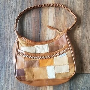 Genuine leather patchwork boho shoulder purse